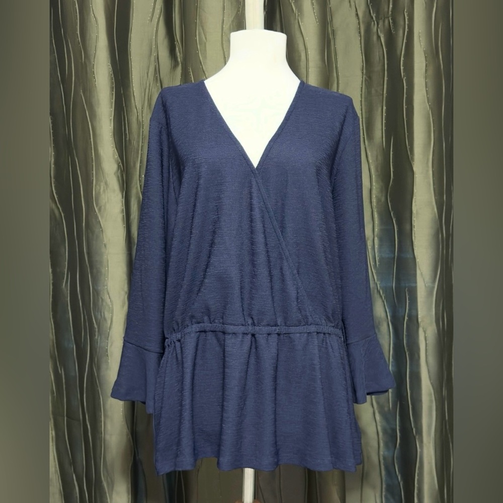 Michael Kors Navy Peplum Long Sleeve Blouse